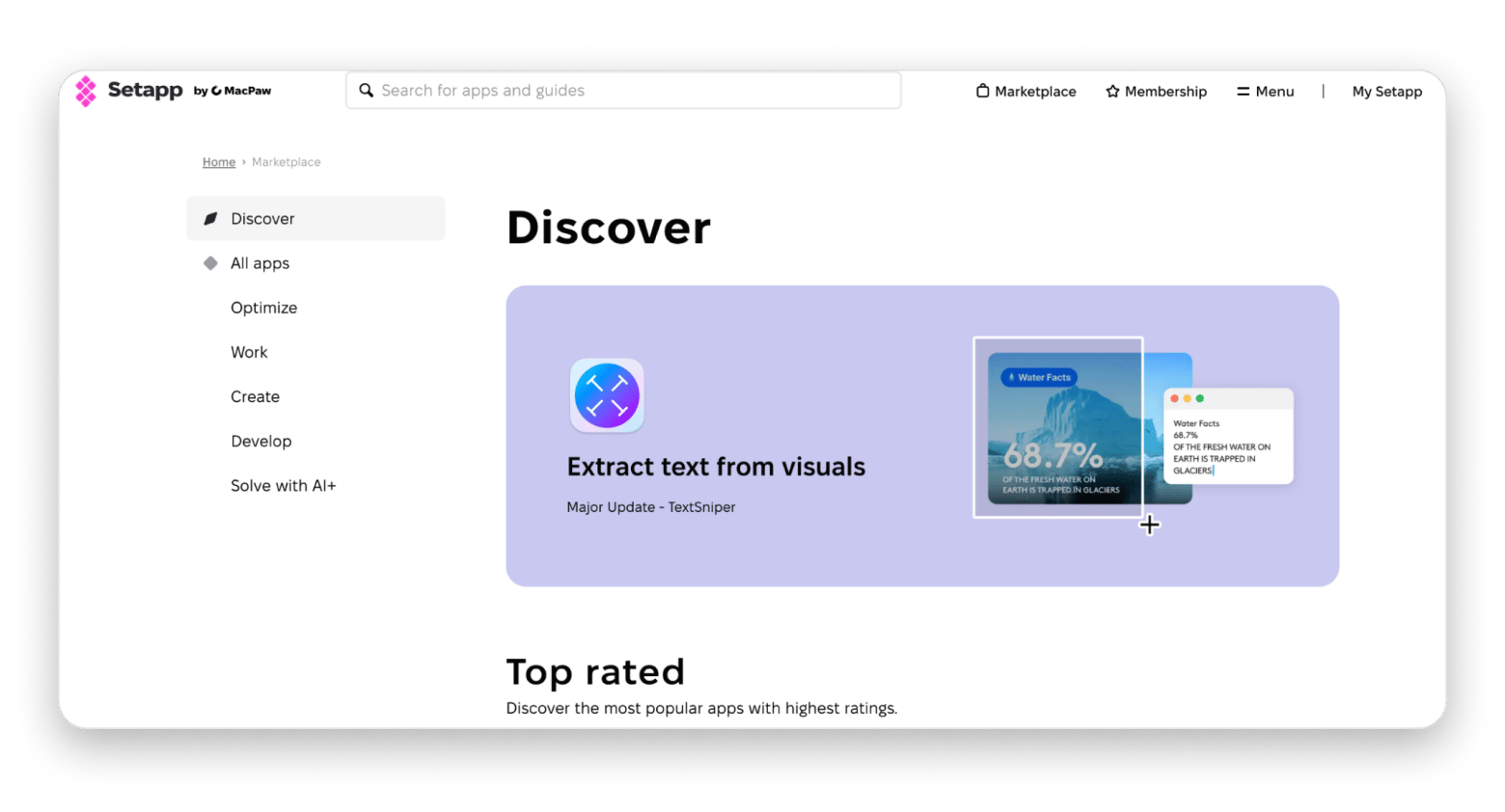 Setapp marketplace page window